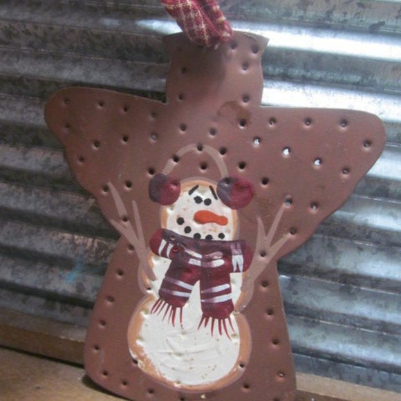Primitive Snowman Hand Painted Snowman Ornament Star Shaped Ornaments Rustic - Picture 1 of 2